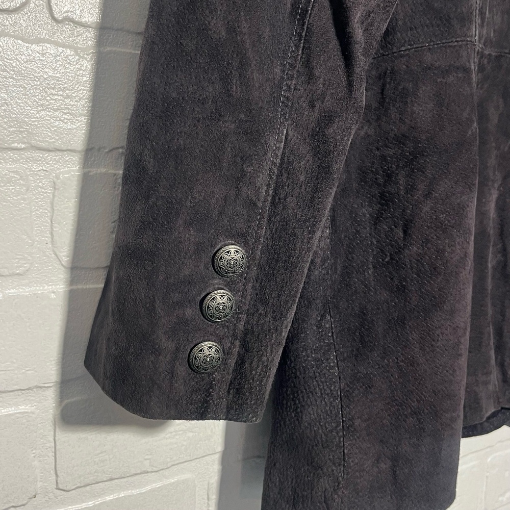 Denim & Company Womens Leather Blazer Dark Grey Button Front Classic Large - Picture 11 of 13